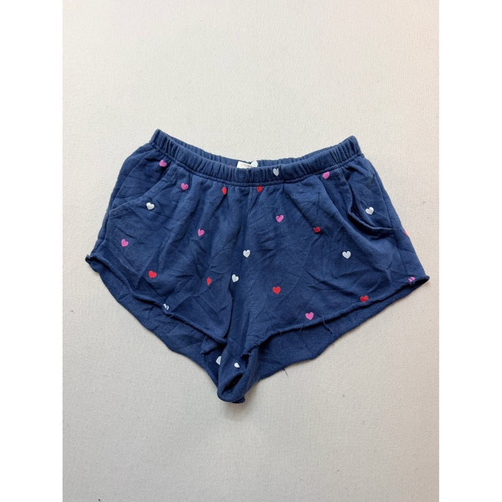 Mighty Fine Lounge Shorts Womens M Navy Good Heart Print Elastic Pockets 16619